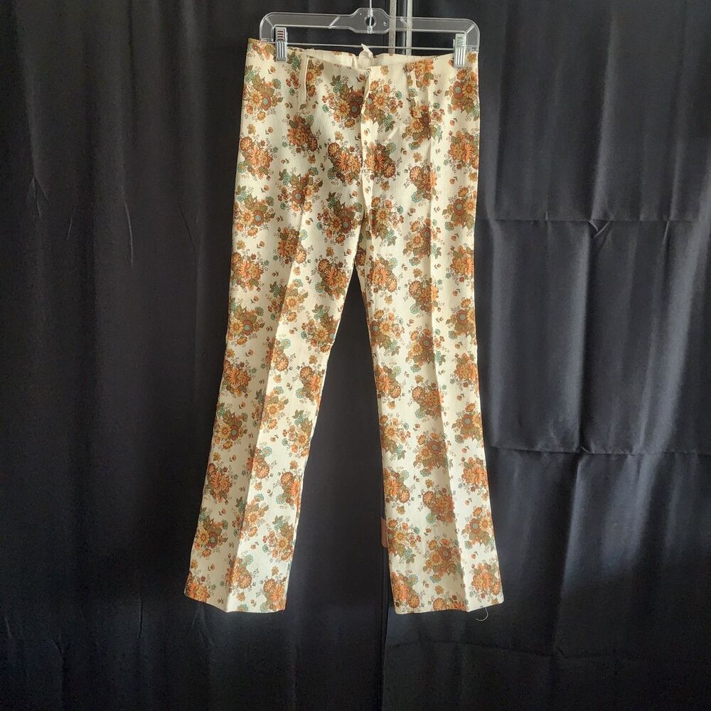 VTG 60s 70s Floral Flare Pants Womens Size 10 NWOT 100% Cotton Hippie Retro Boho